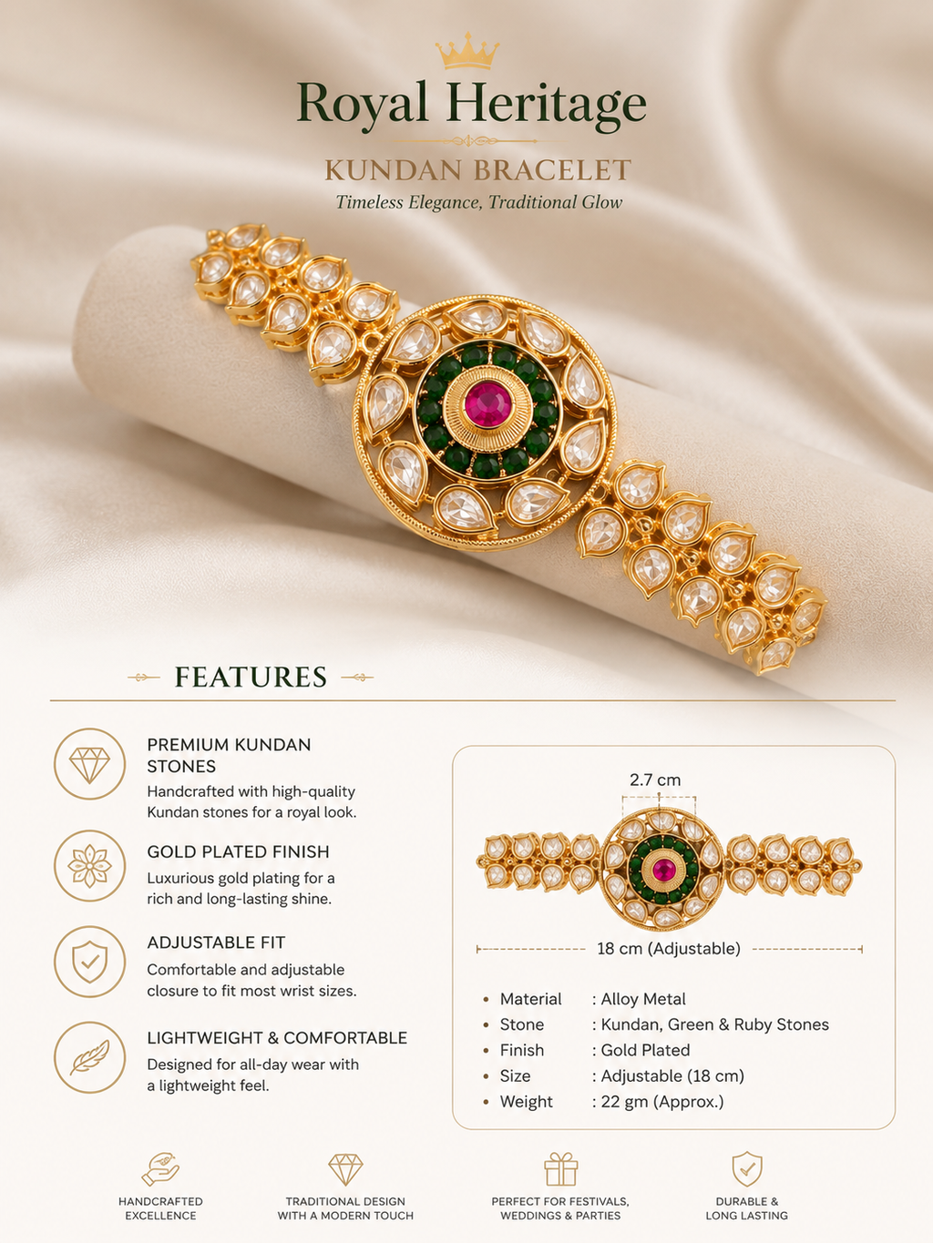 Royal Emerald Kundan Heritage Bracelet