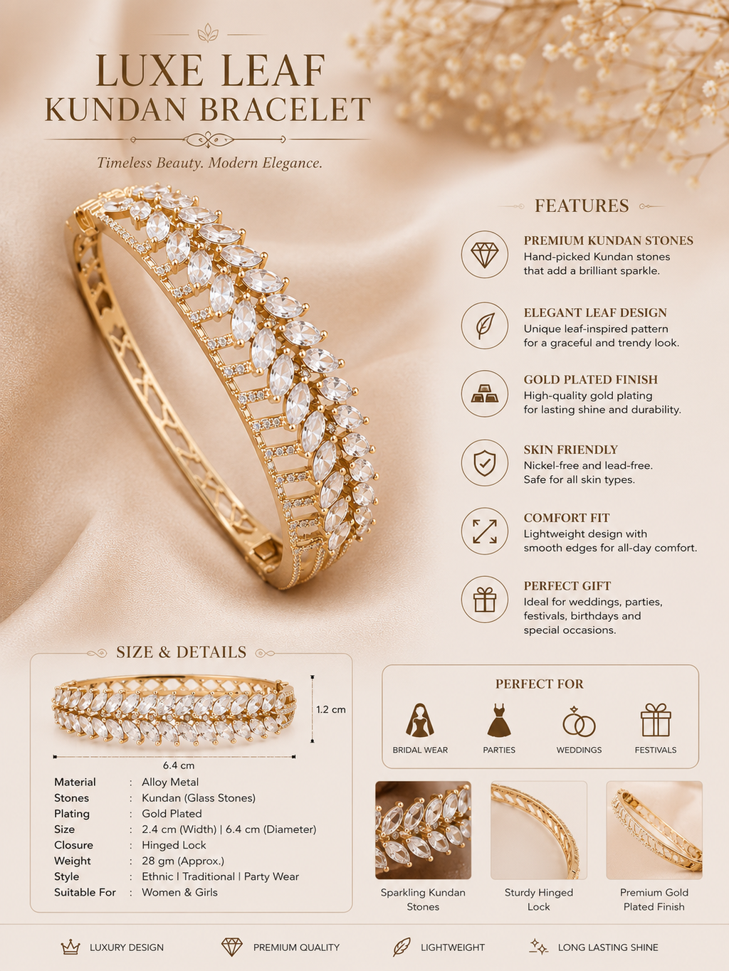 Luxe Leaf Crystal Bracelet