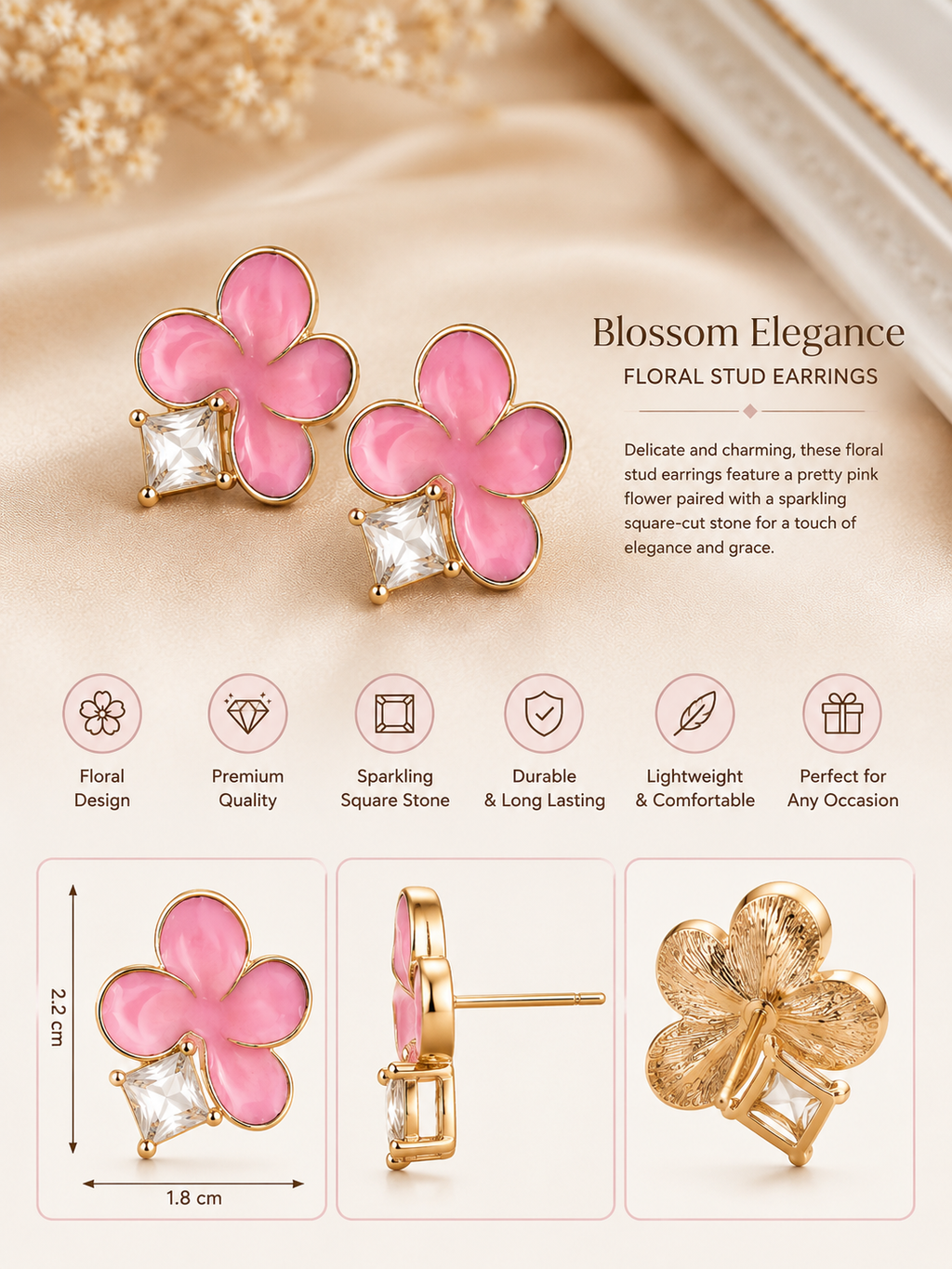 Blossom Charm Crystal Stud Earrings