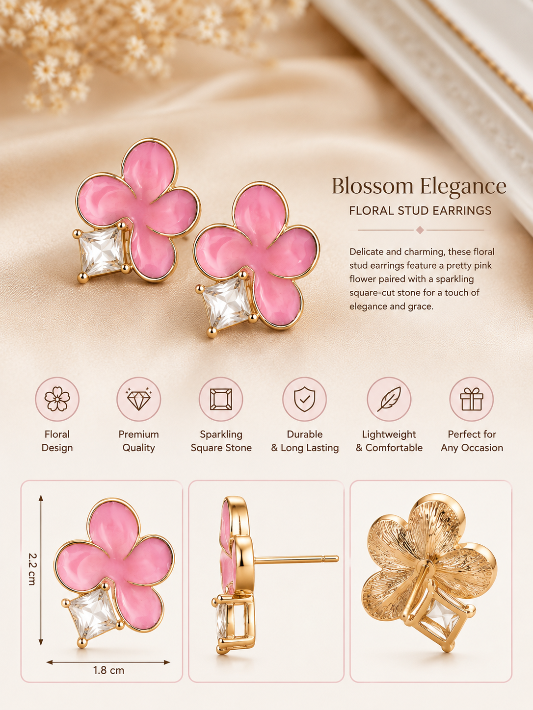 Blossom Charm Crystal Stud Earrings