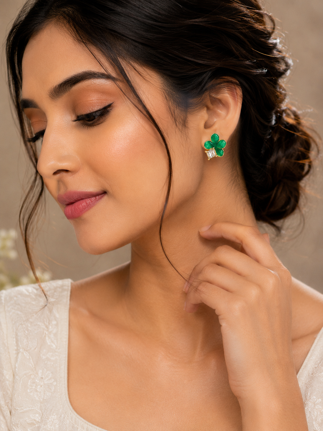 Emerald Bloom Crystal Stud Earrings