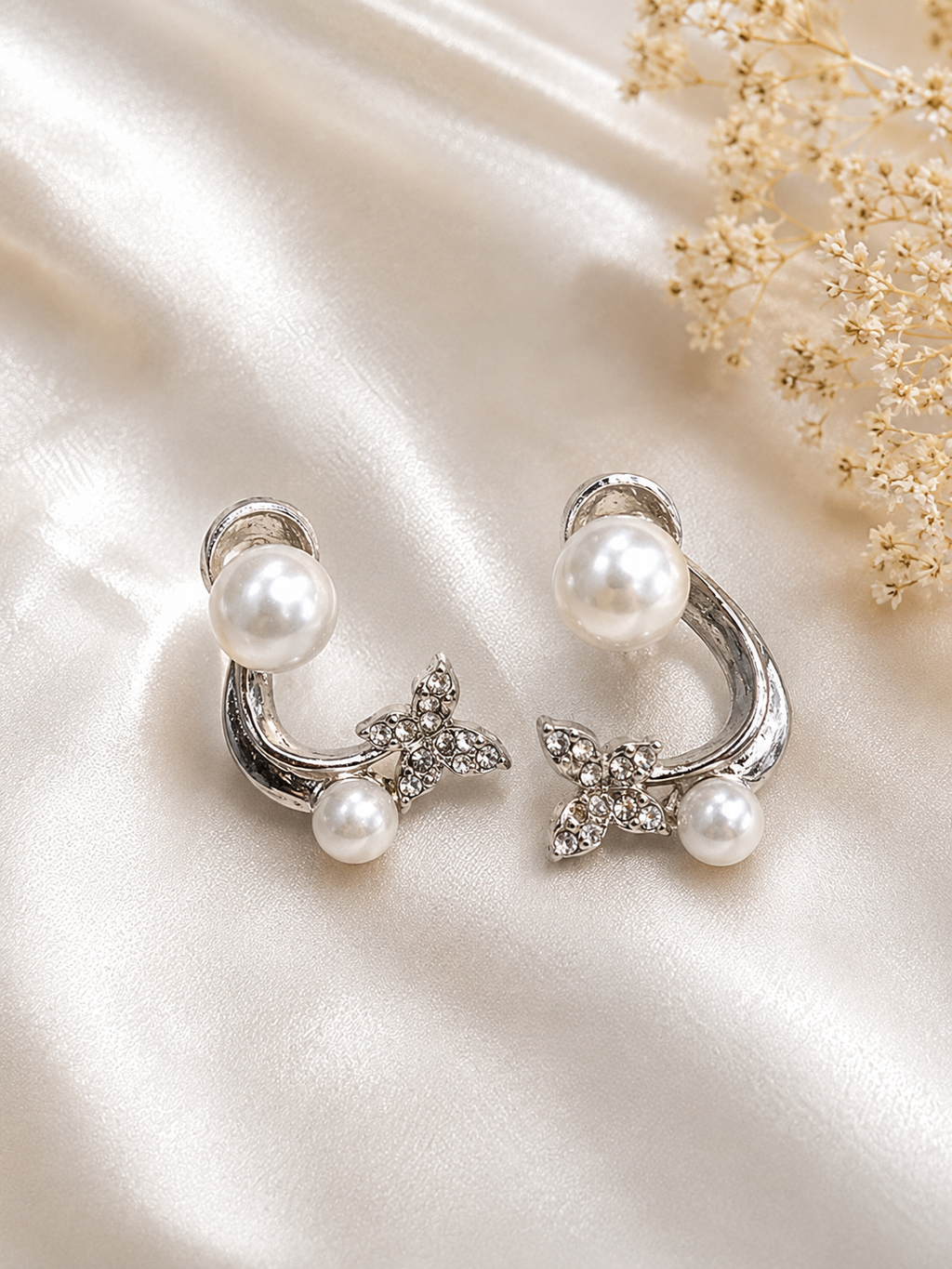Silver Pearl Blossom Earrings
