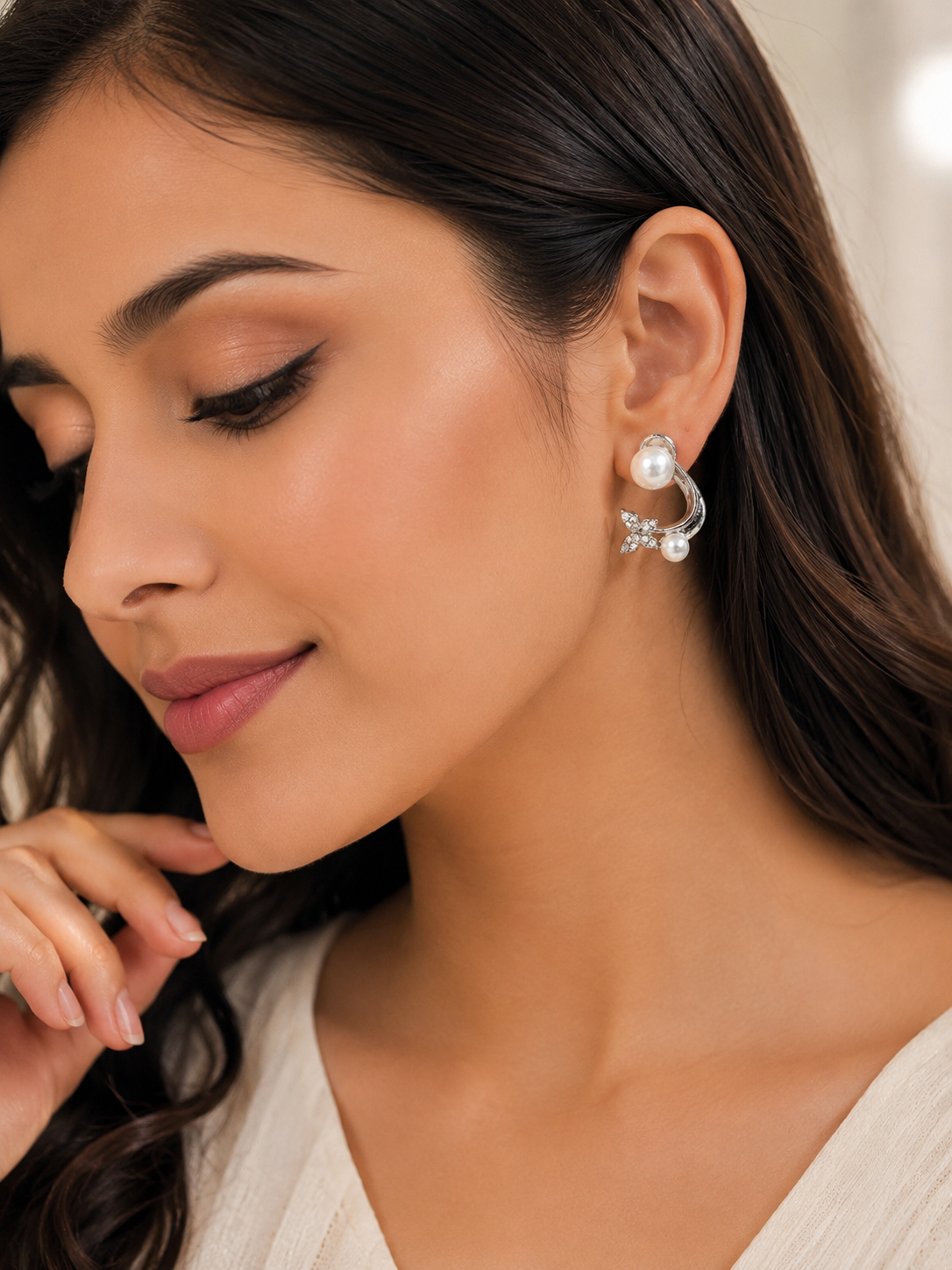 Silver Pearl Blossom Earrings