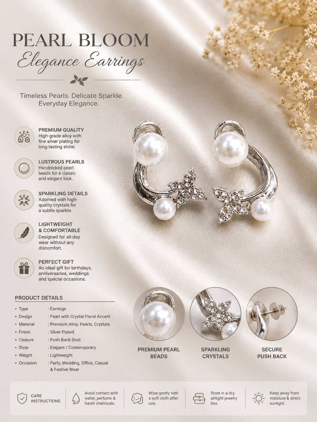 Silver Pearl Blossom Earrings