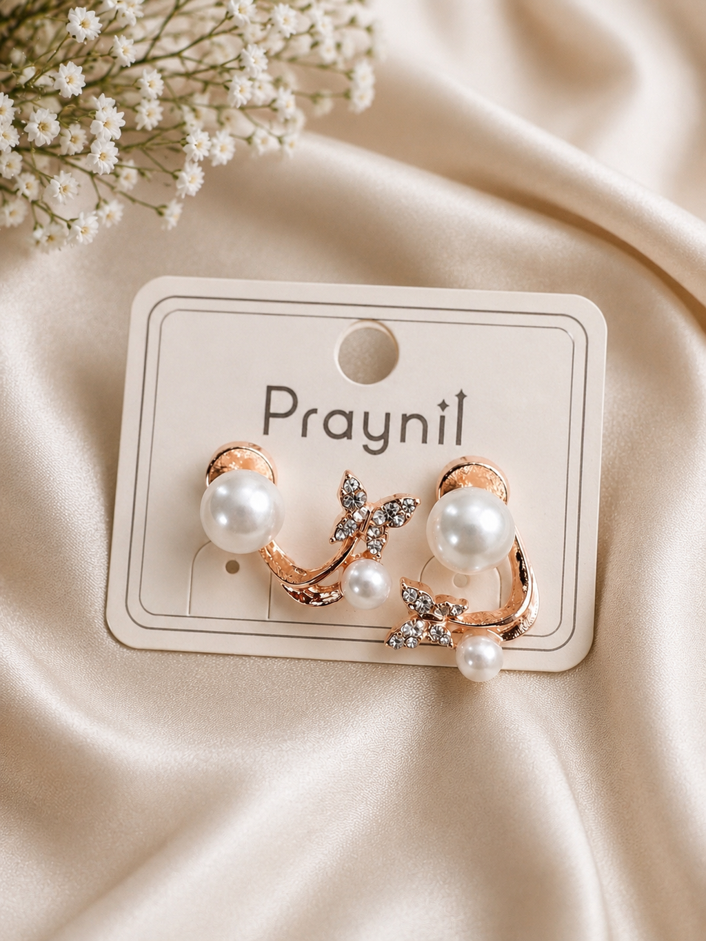 Praynil Pearl Butterfly Ear Cuff Earrings