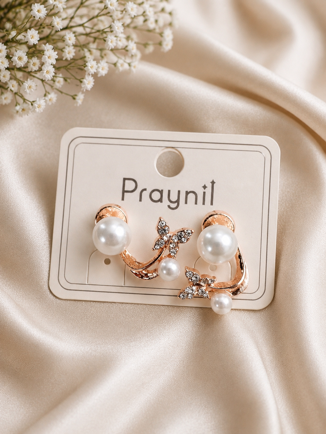Praynil Pearl Butterfly Ear Cuff Earrings