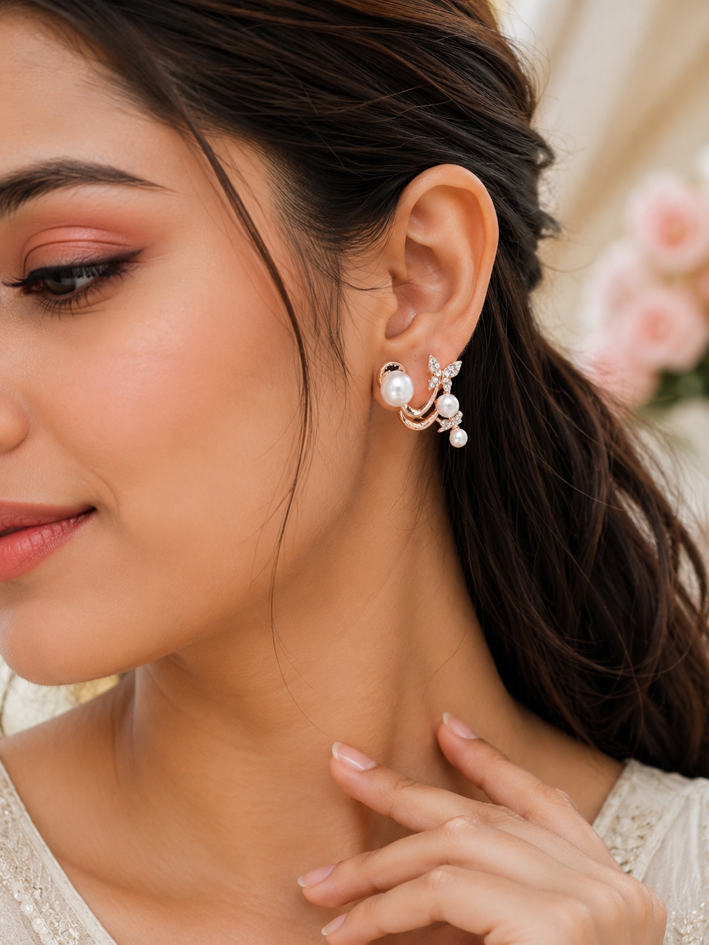 Praynil Pearl Butterfly Ear Cuff Earrings