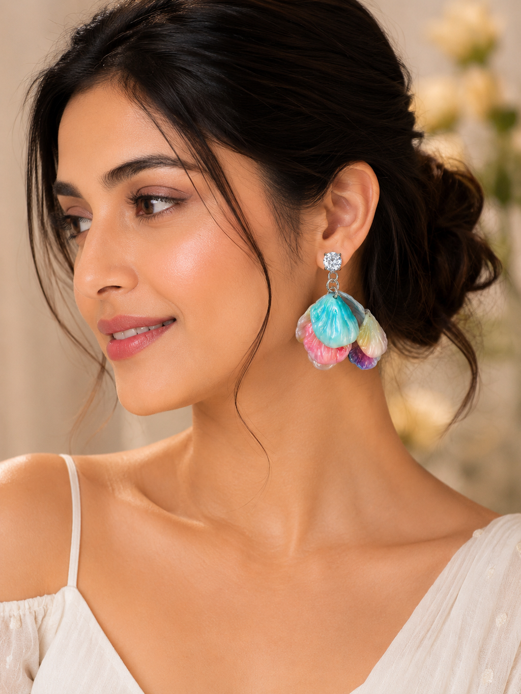 Praynil Rainbow Petal Statement Earrings