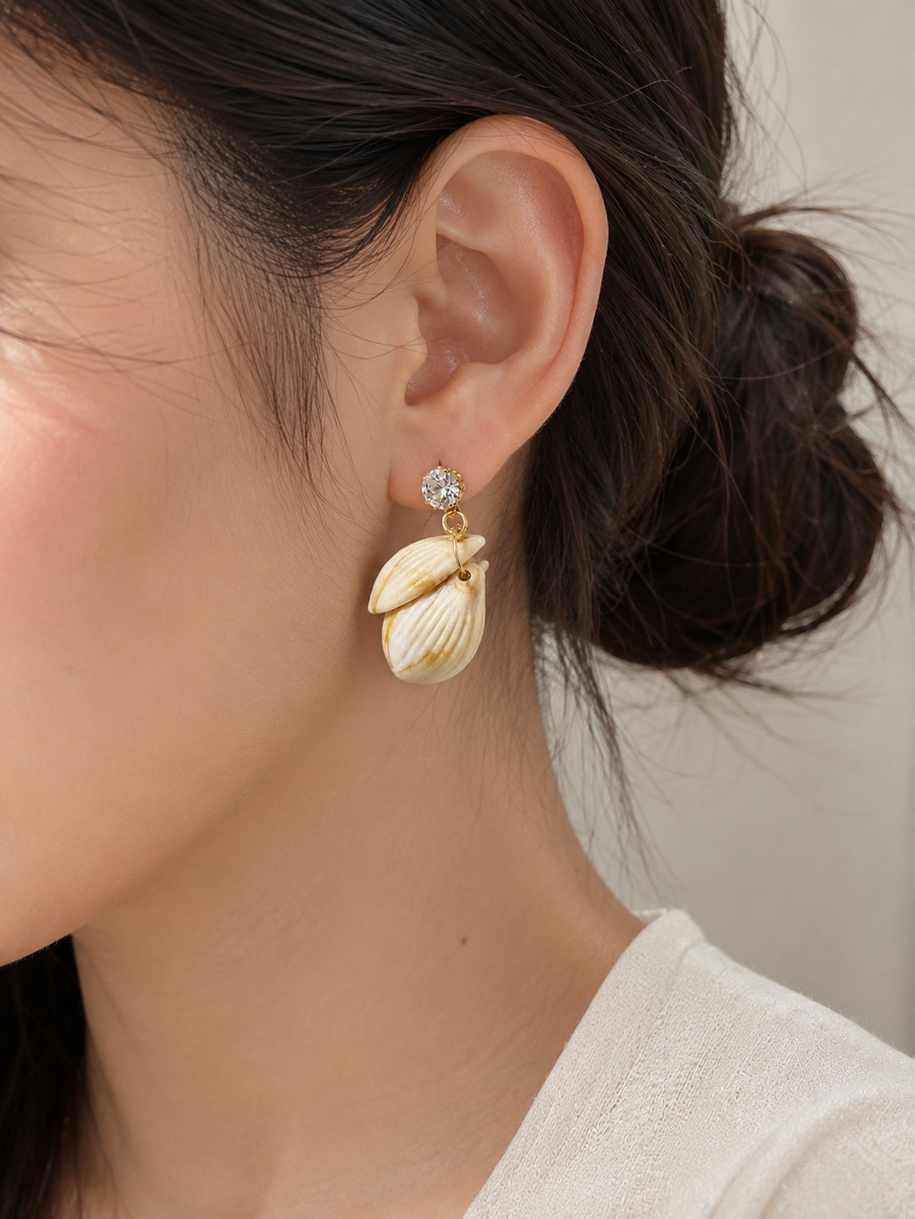 Ivory Shell Cluster Drop Earrings