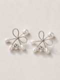 Elegant Pearl Bow Crystal Stud Earrings