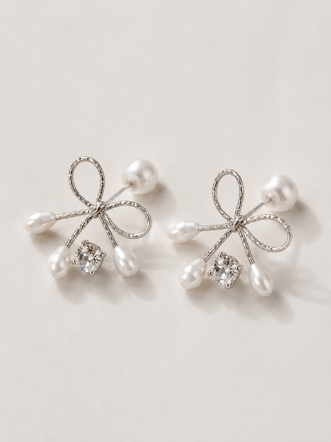 Elegant Pearl Bow Crystal Stud Earrings