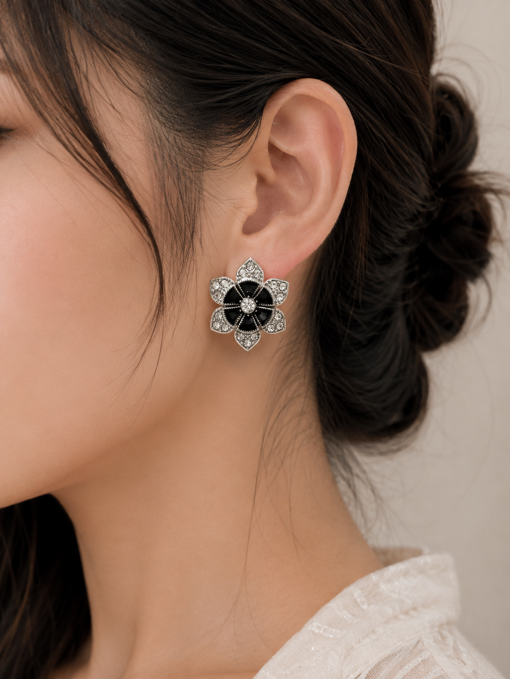 Midnight Bloom Crystal Flower Stud Earrings