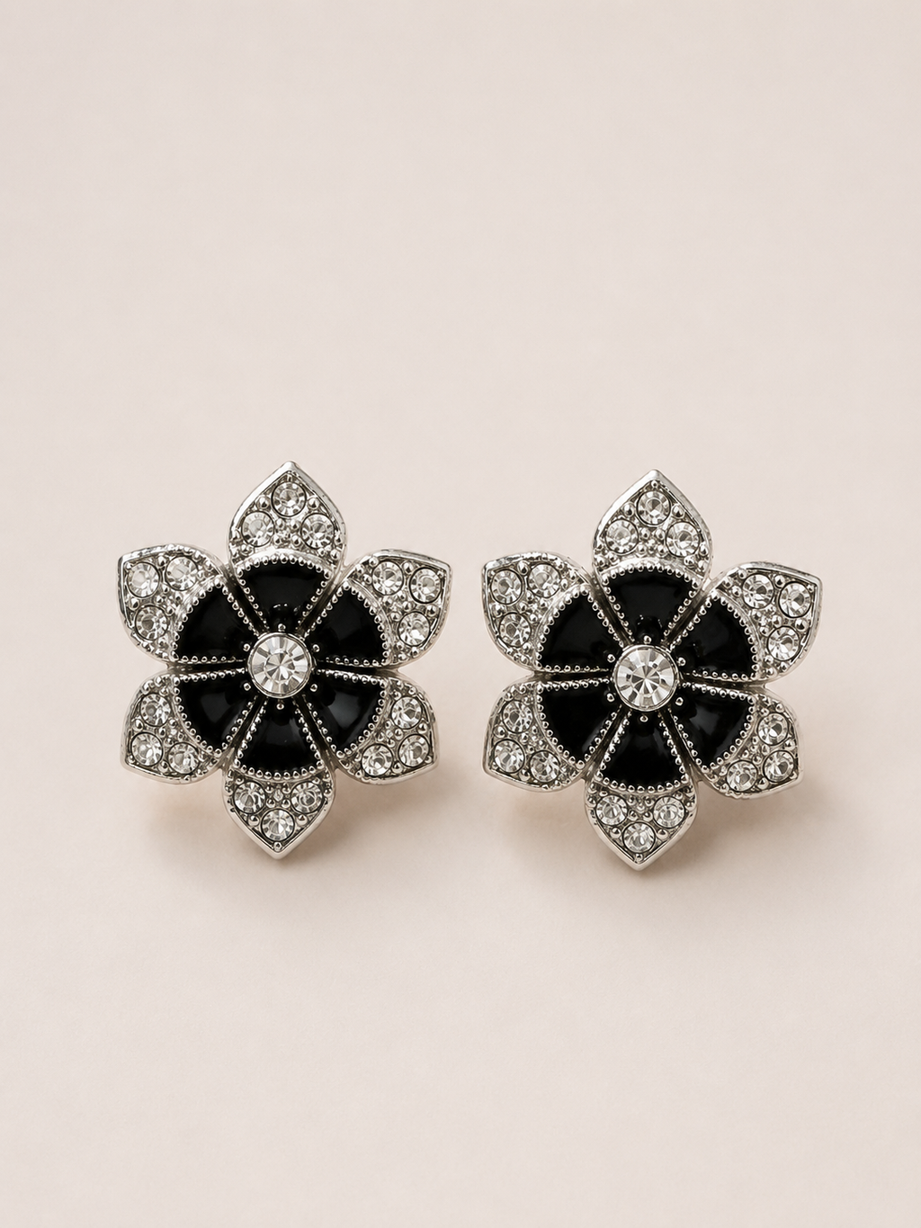 Midnight Bloom Crystal Flower Stud Earrings