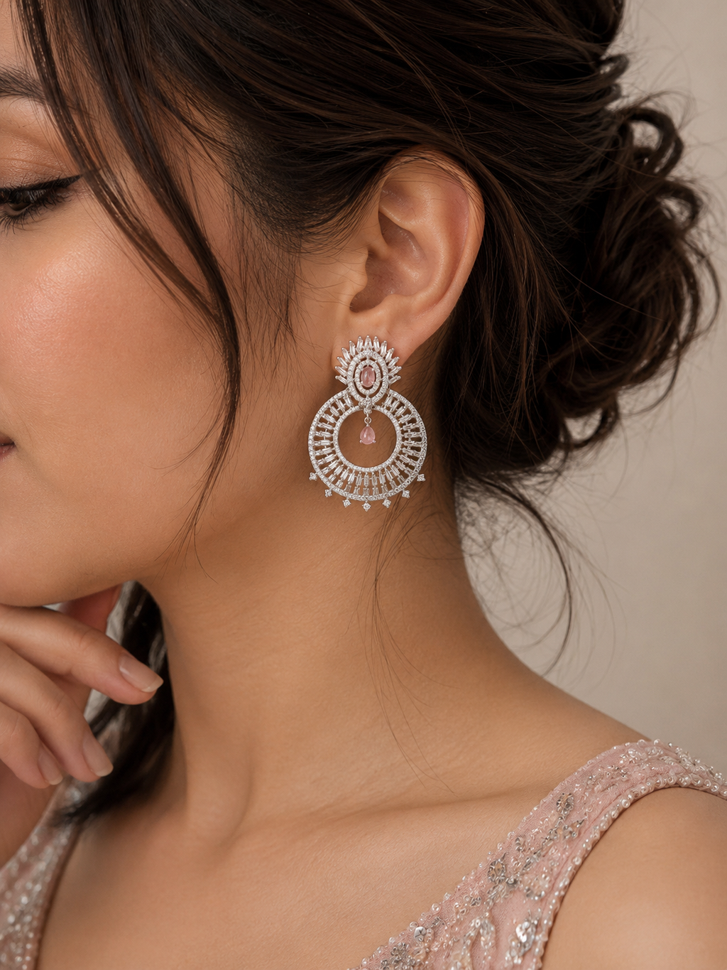 Blush Halo Crystal Chandbali Earrings