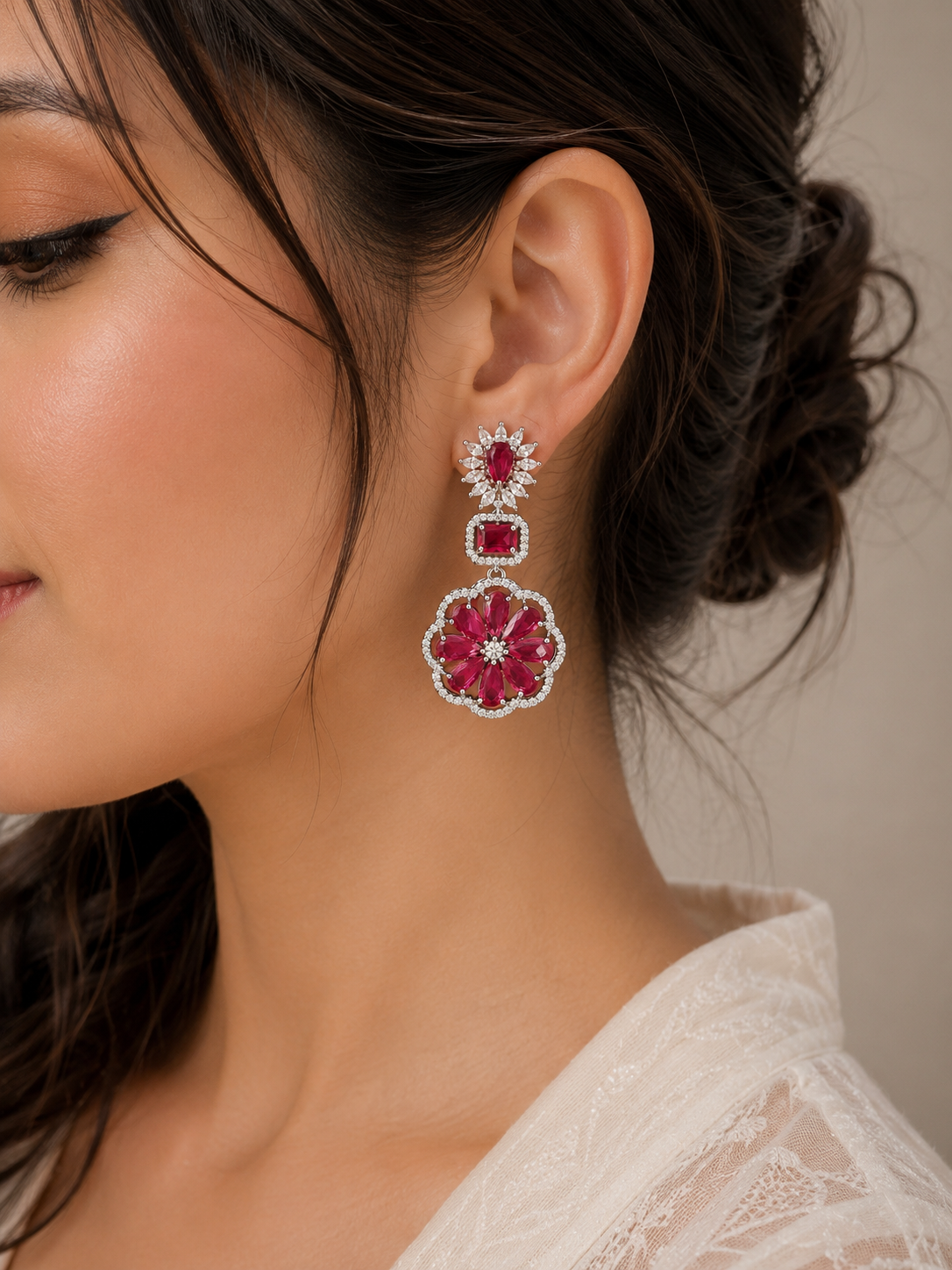 Ruby Bloom Crystal Drop Earrings
