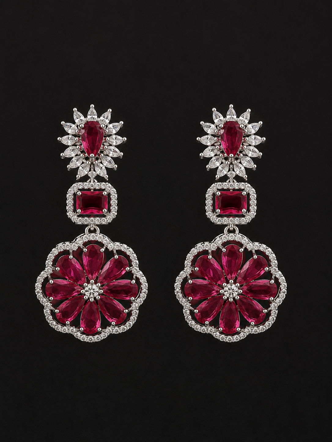 Ruby Bloom Crystal Drop Earrings