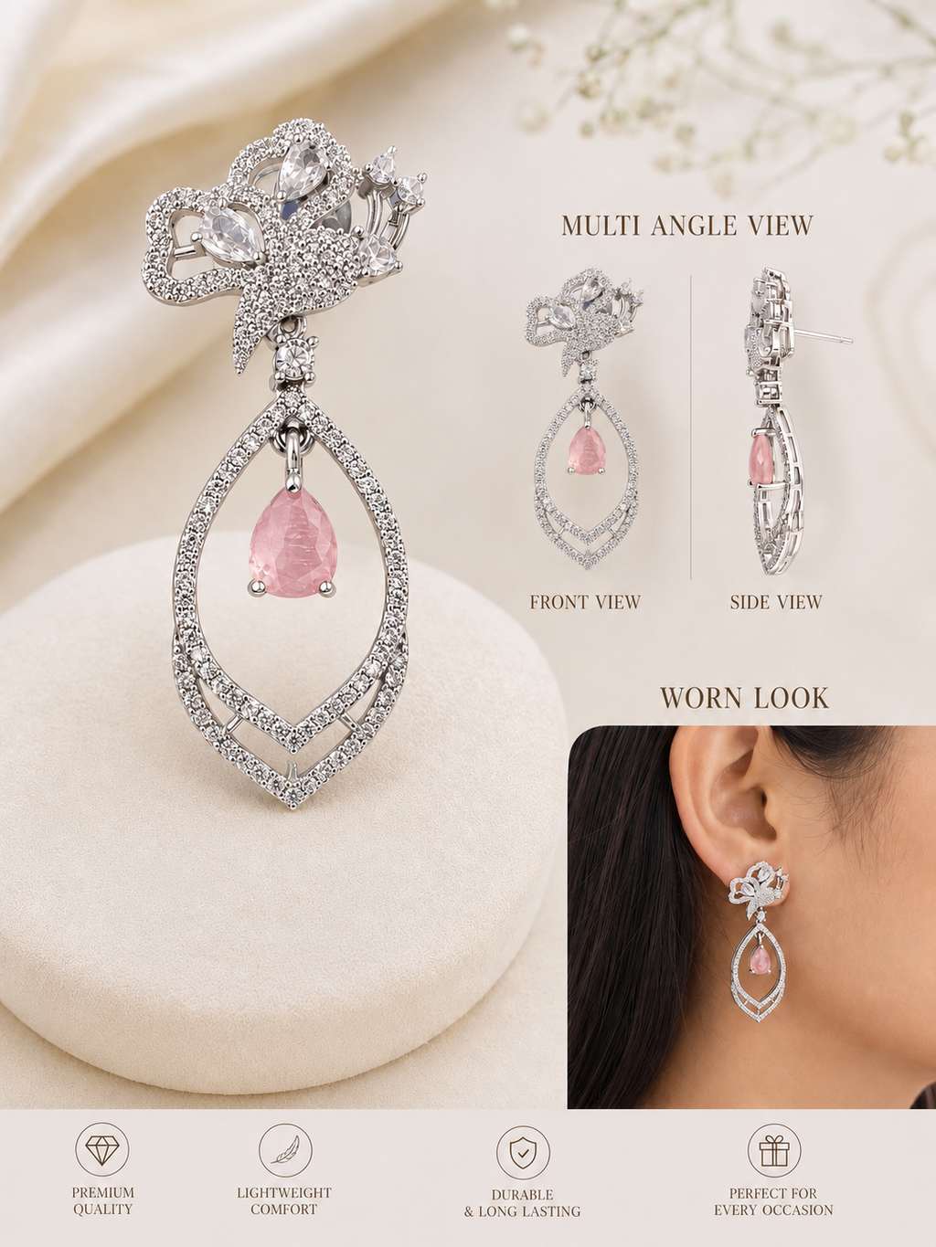 Blush Bloom Teardrop Zircon Earrings