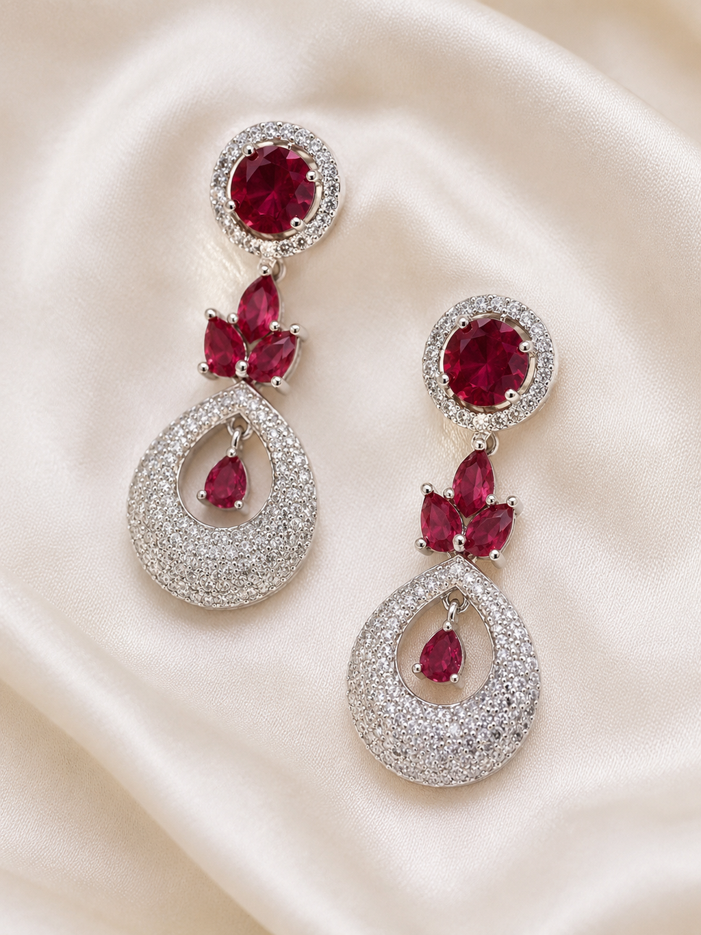 Royal Ruby Halo Drop Earrings