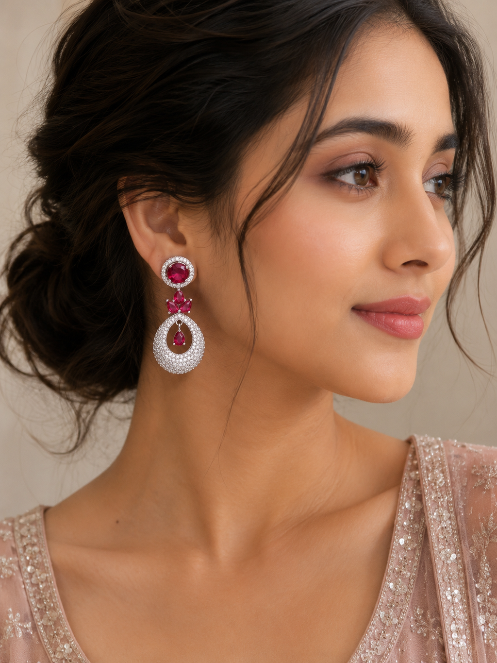 Royal Ruby Halo Drop Earrings