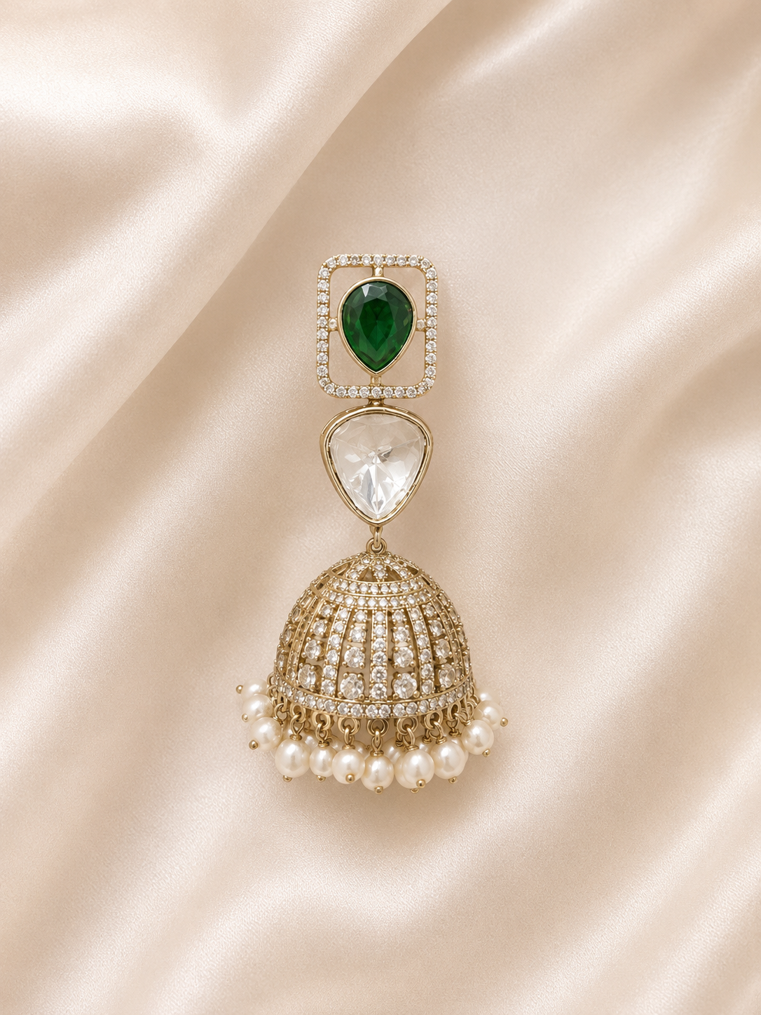 Emerald Pearl Royale Jhumka Earrings