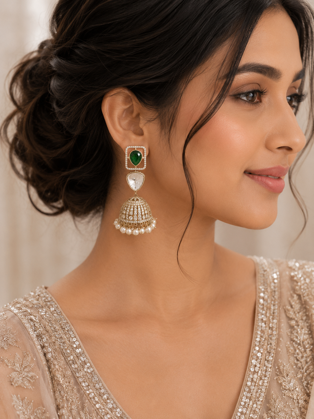 Emerald Pearl Royale Jhumka Earrings