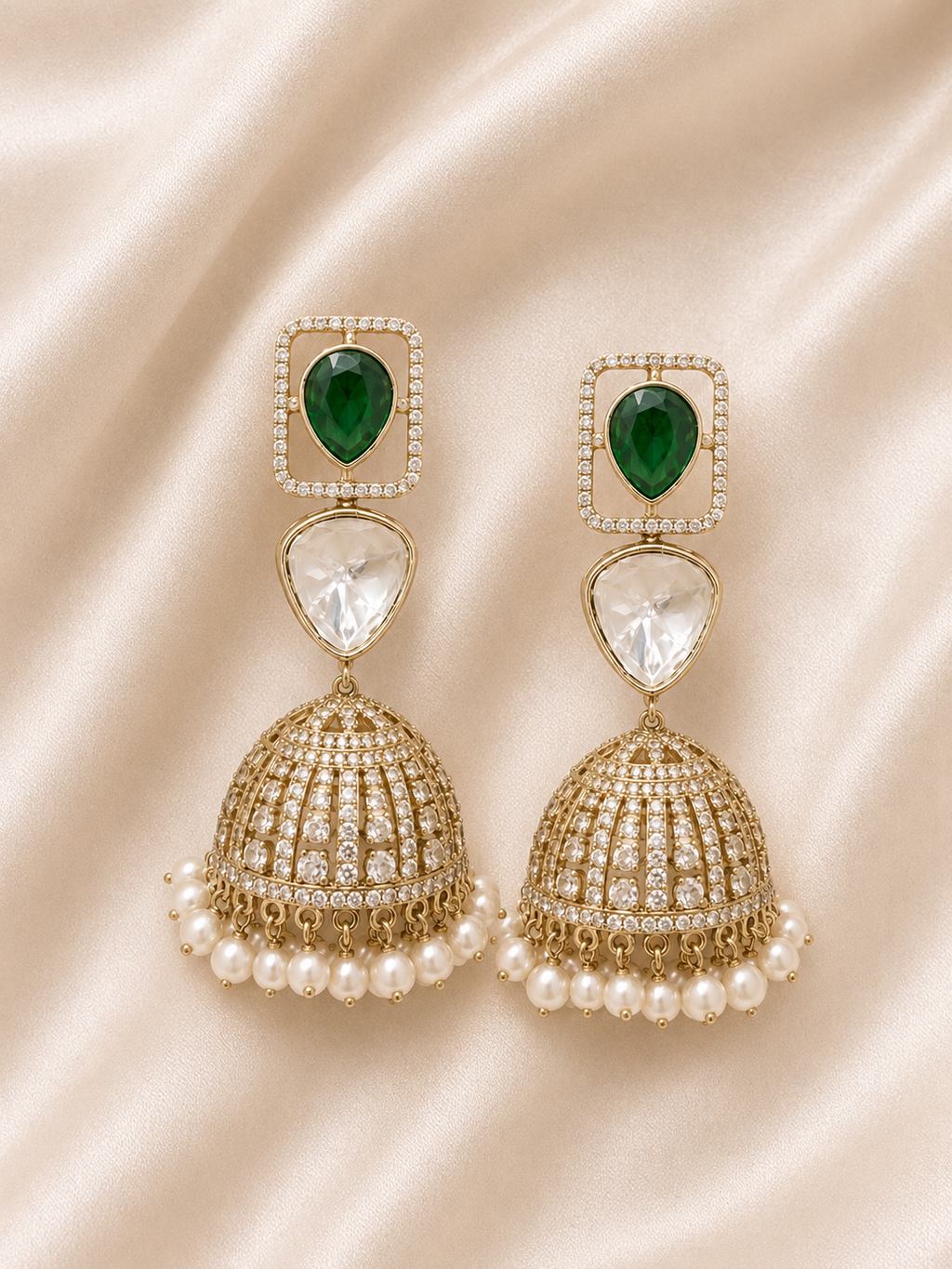 Emerald Pearl Royale Jhumka Earrings