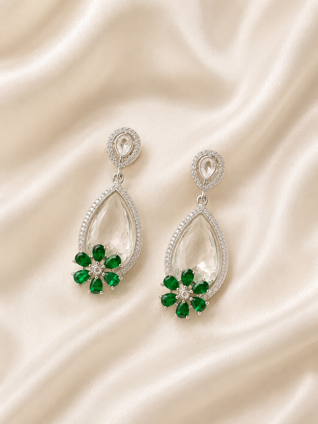 Emerald Bloom Polki Teardrop Drop Earrings