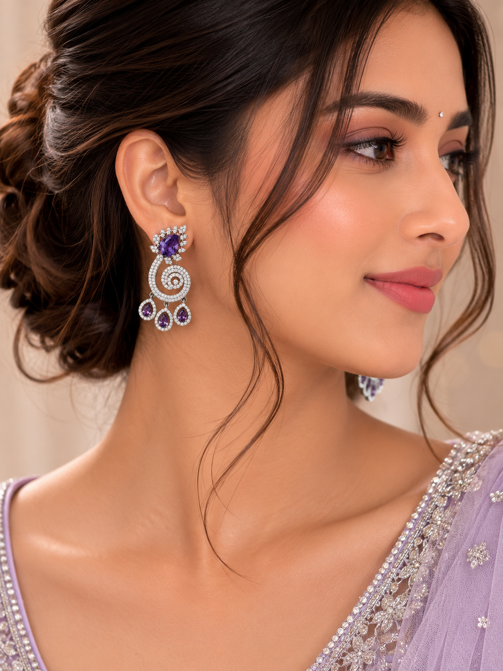 Twilight Amethyst Spiral Drop Earrings