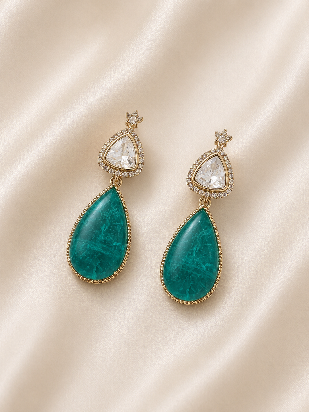 Emerald Teardrop Kundan Statement Earrings