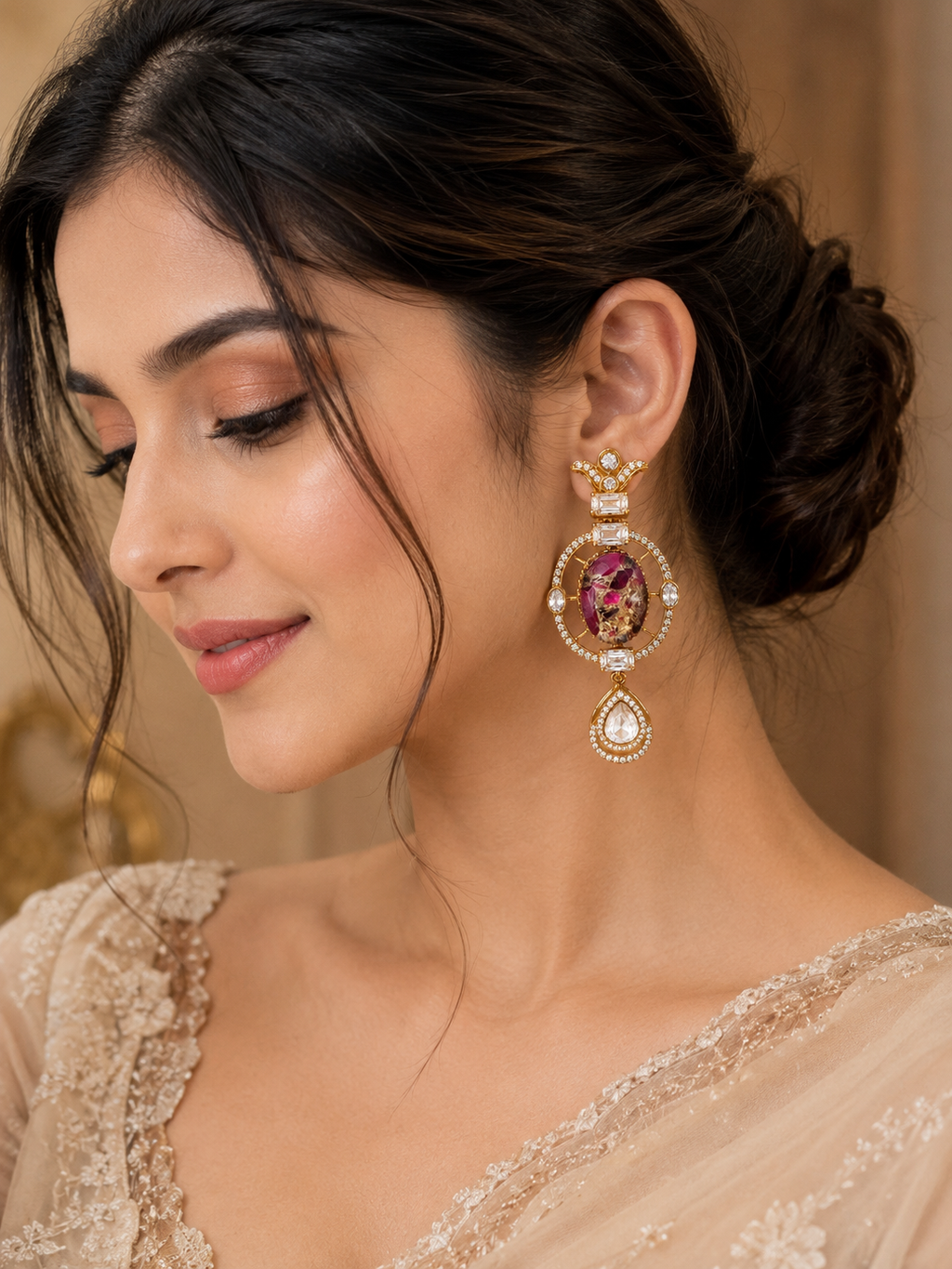 Royal Ruby Kundan Drop Earrings