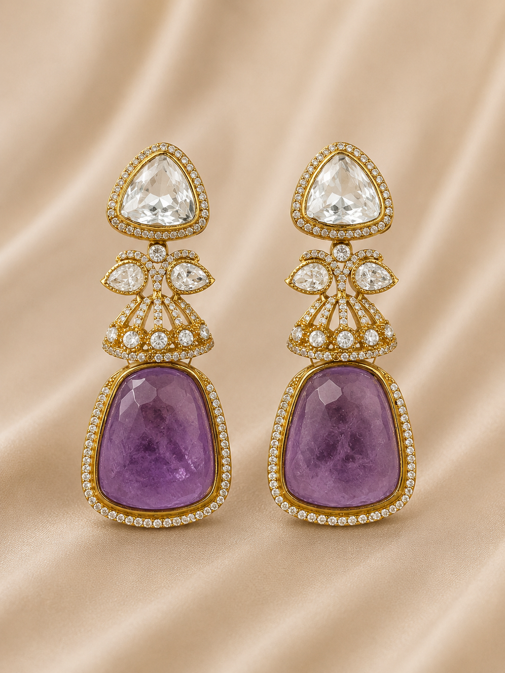 Royal Amethyst Kundan Drop Earrings