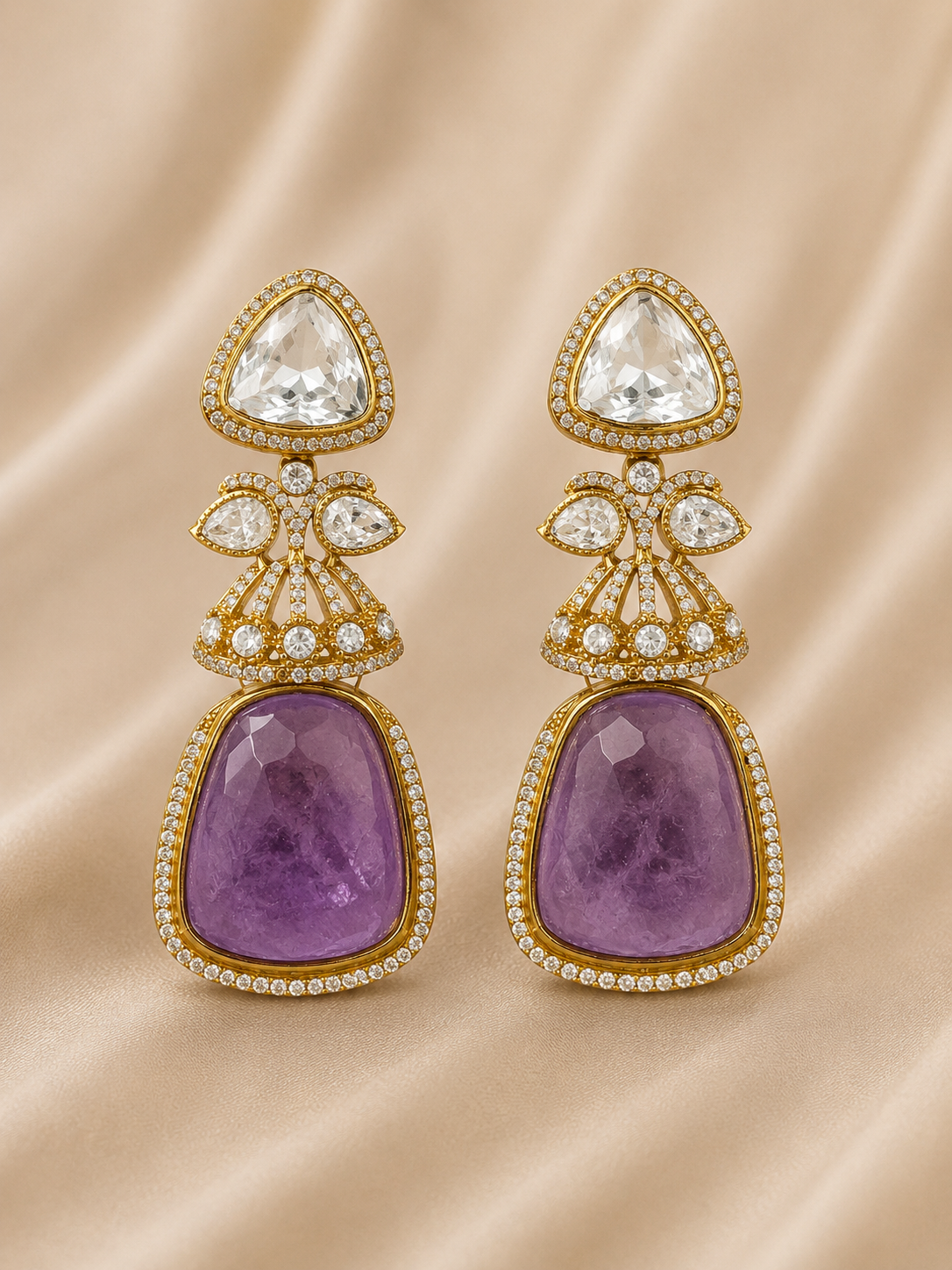 Royal Amethyst Kundan Drop Earrings