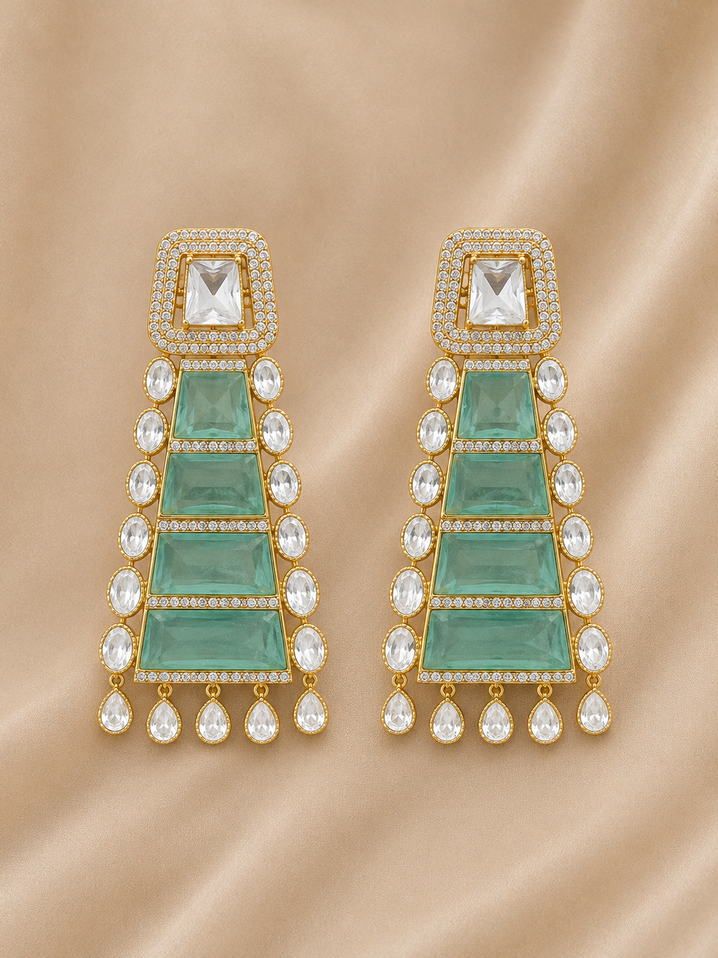 Emerald Cascade Kundan Chandelier Earrings