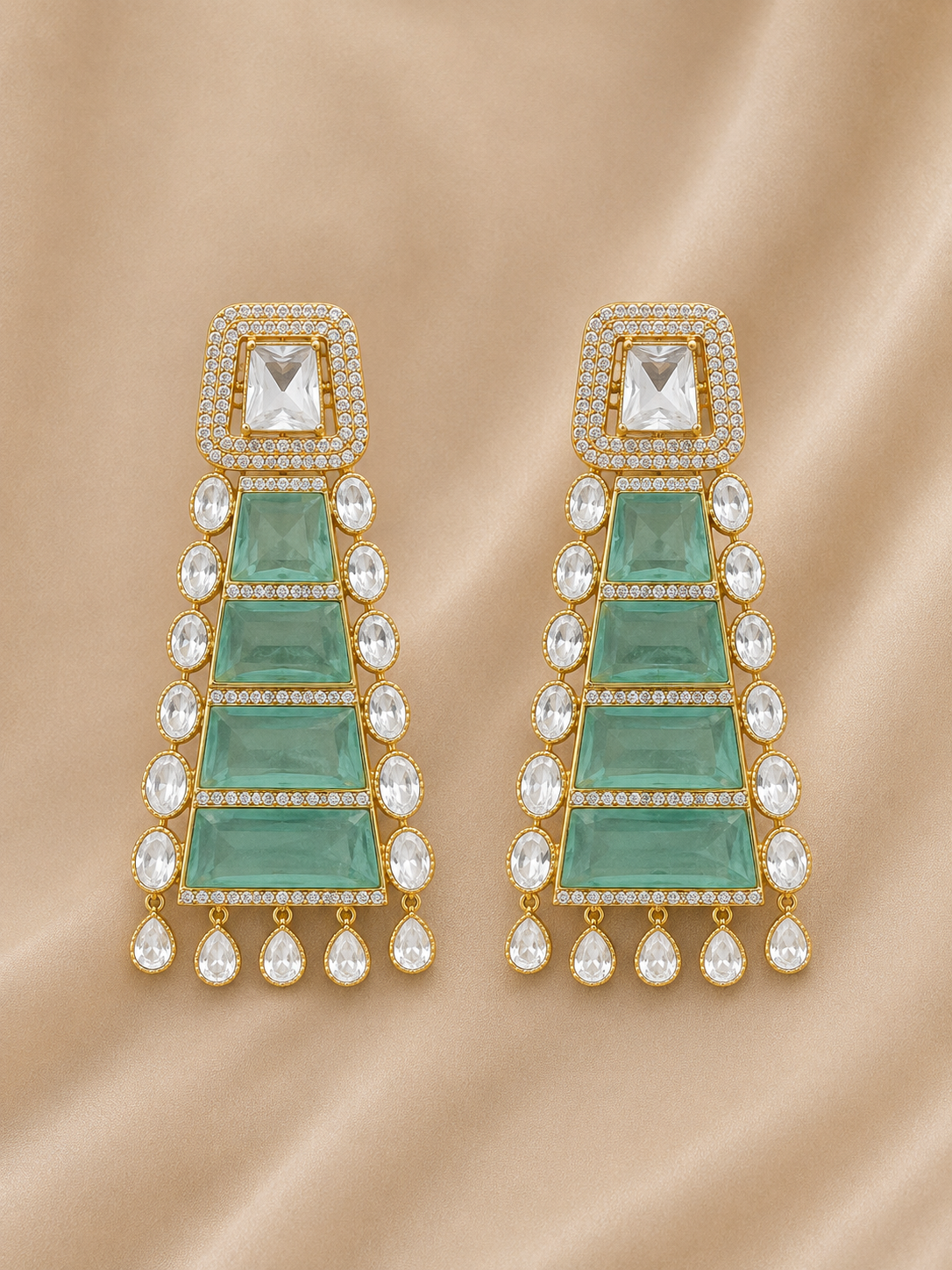 Emerald Cascade Kundan Chandelier Earrings