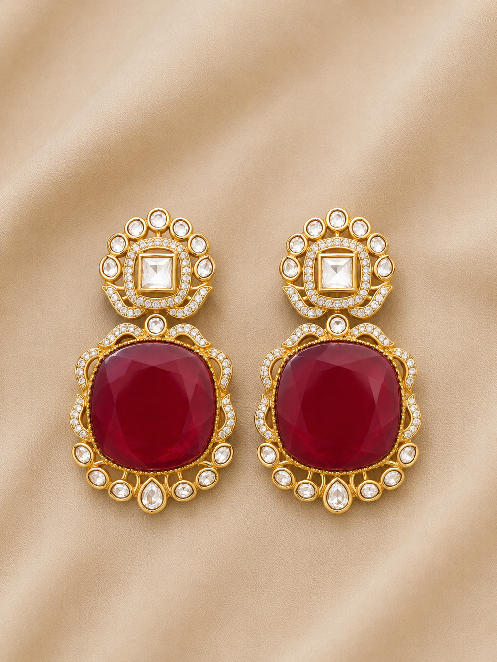 Royal Ruby Kundan Statement Drop Earrings