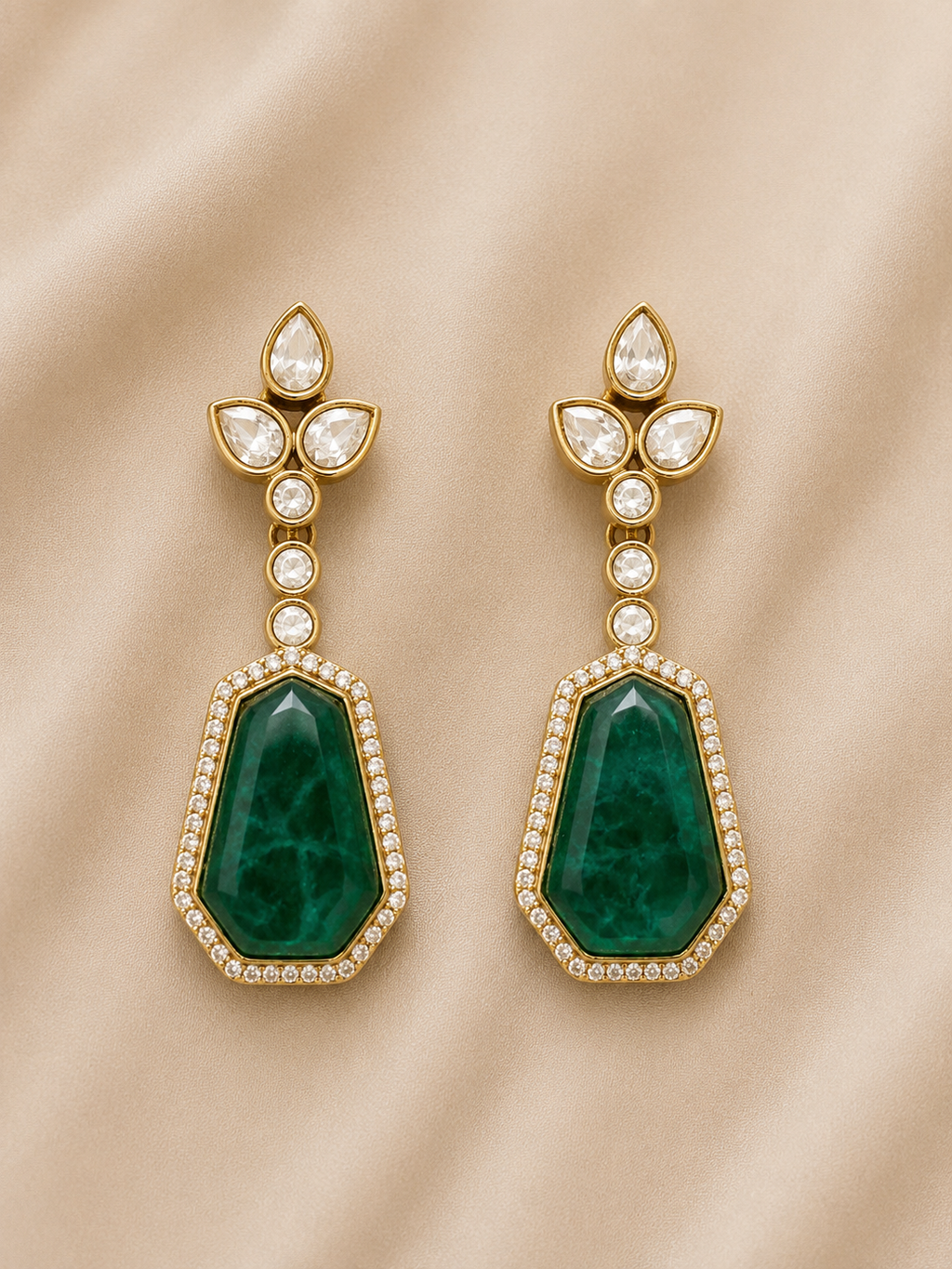 Emerald Bloom Kundan Drop Earrings