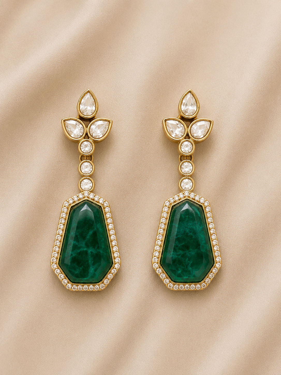 Emerald Bloom Kundan Drop Earrings