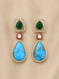 Emerald & Turquoise Royal Kundan Drop Earrings
