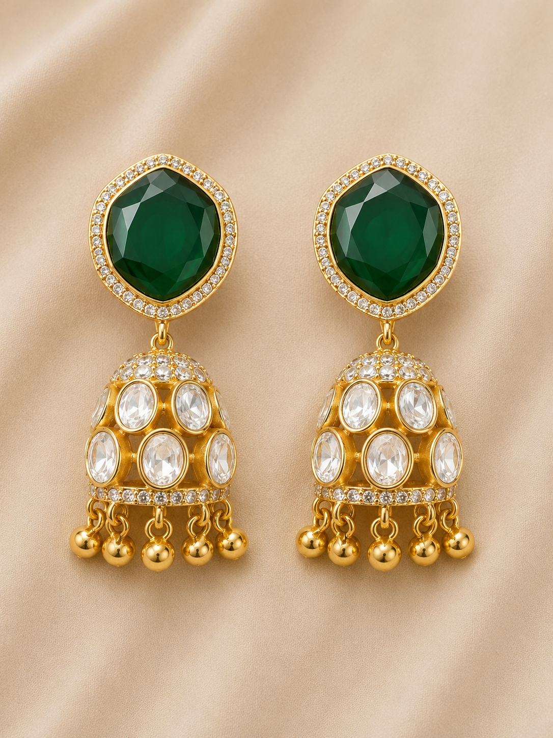 Emerald Kundan Jhumka Drop Earrings