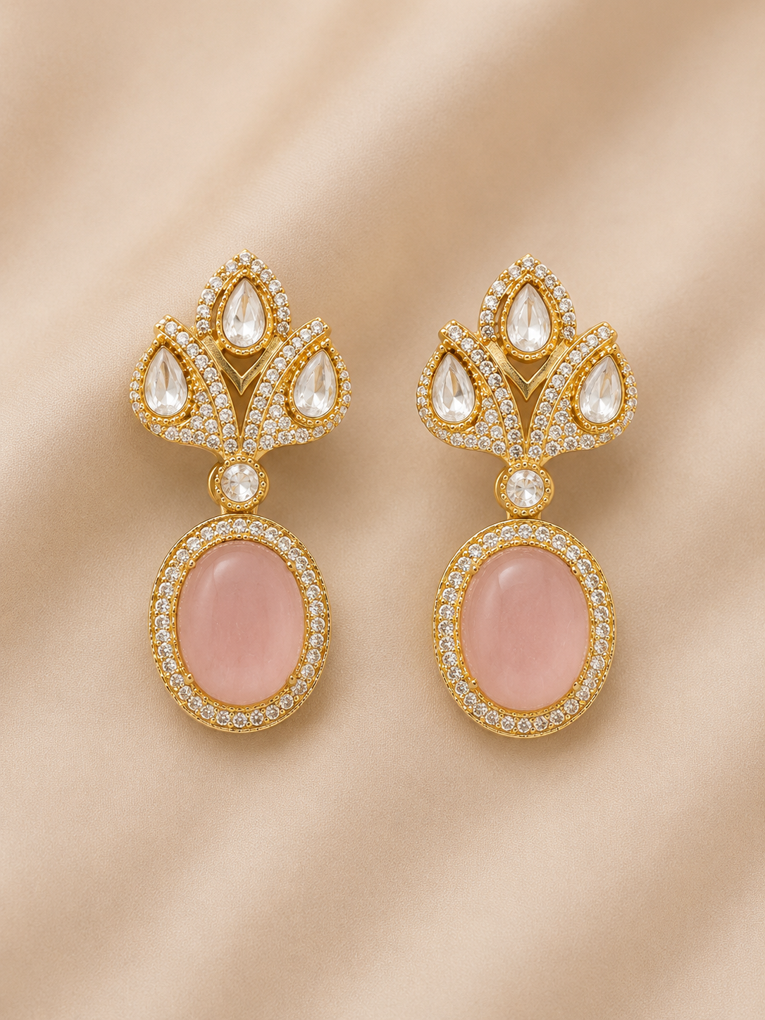 Pink Rose Quartz Teardrop Statement Earrings
