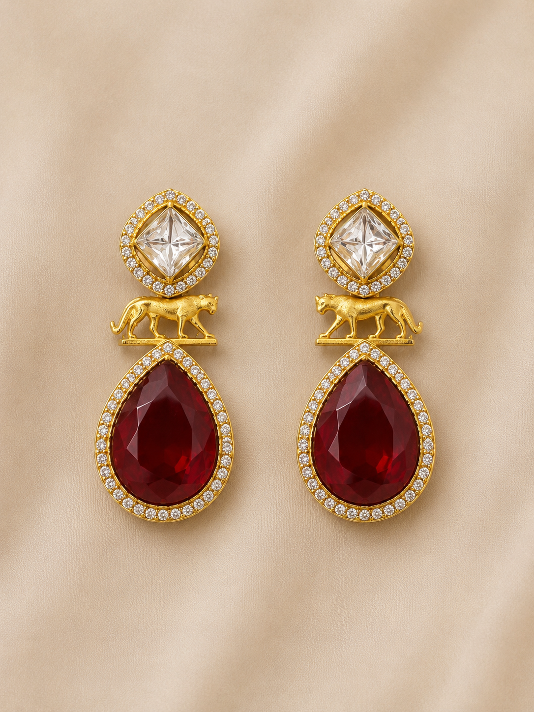 Royal Ruby Lion Drop Earrings