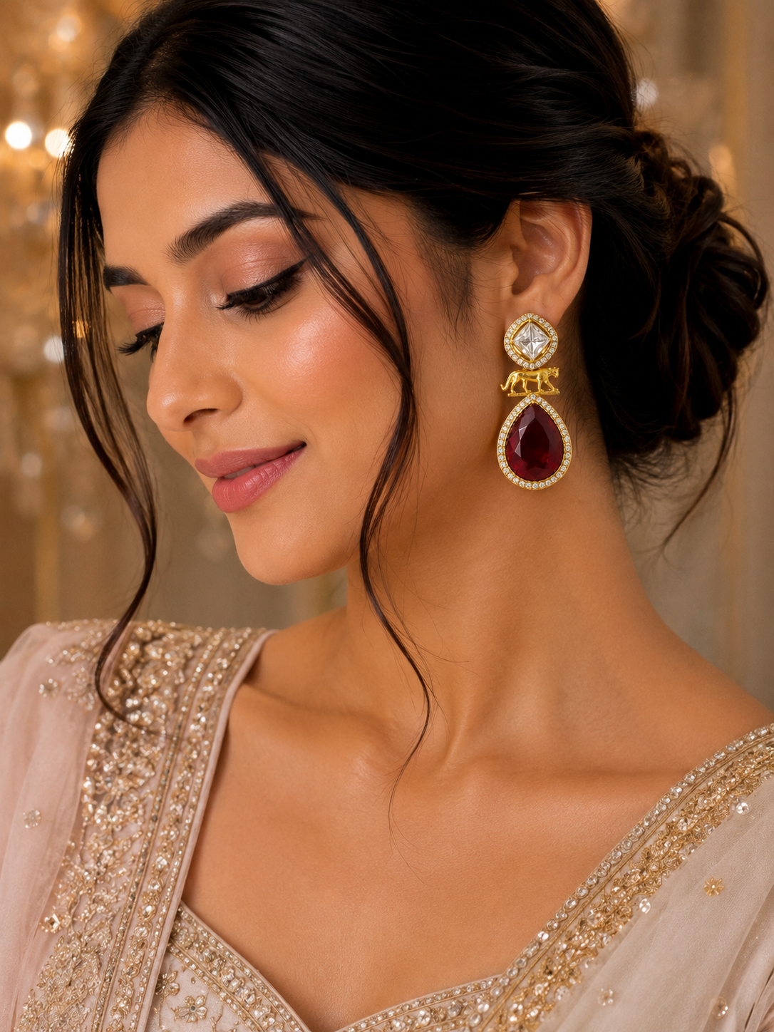 Royal Ruby Lion Drop Earrings