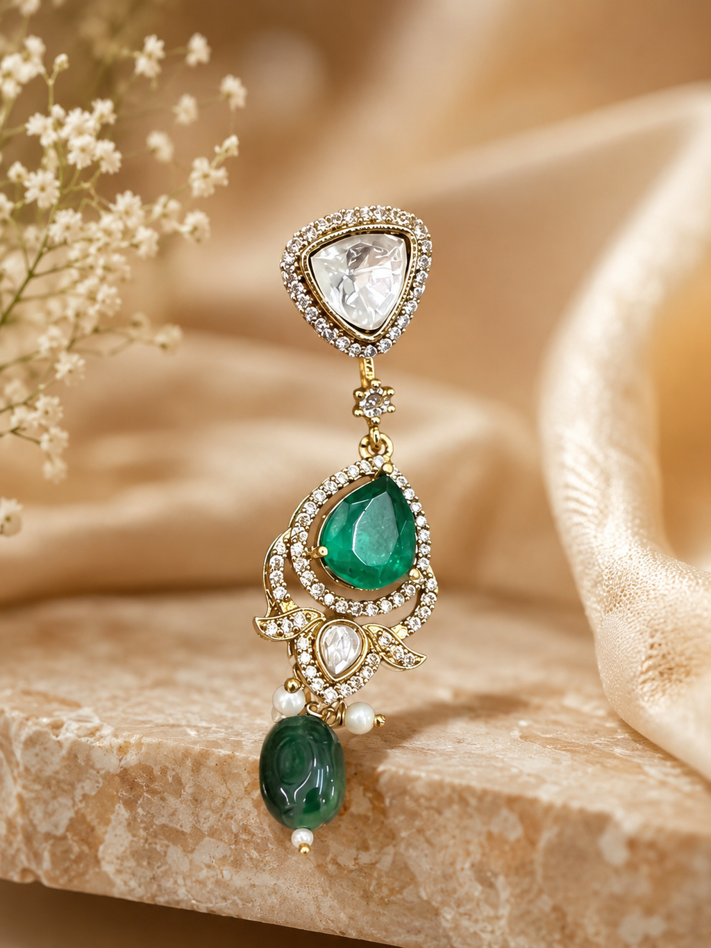 Emerald Royale Kundan Drop Earrings