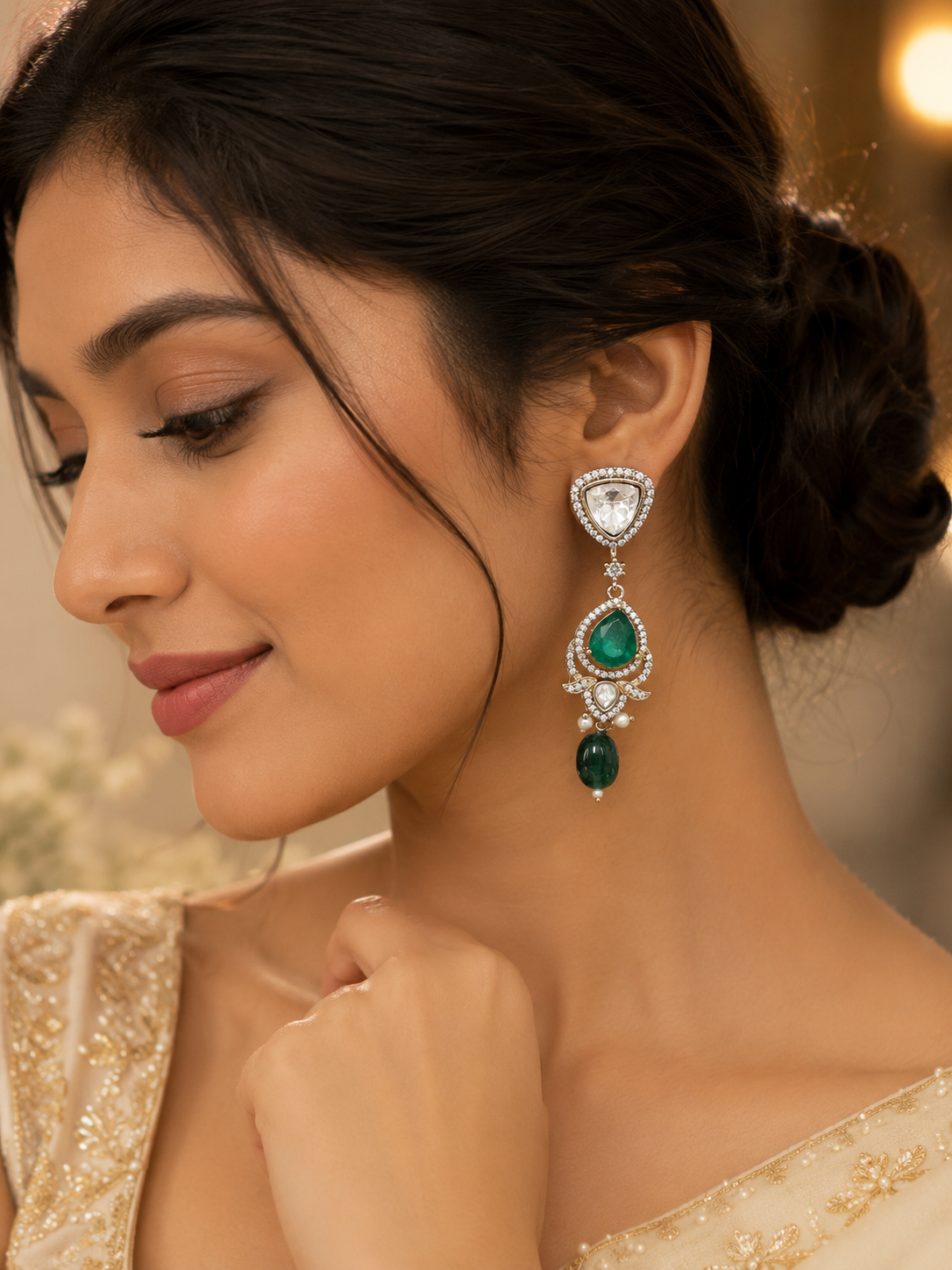 Emerald Royale Kundan Drop Earrings