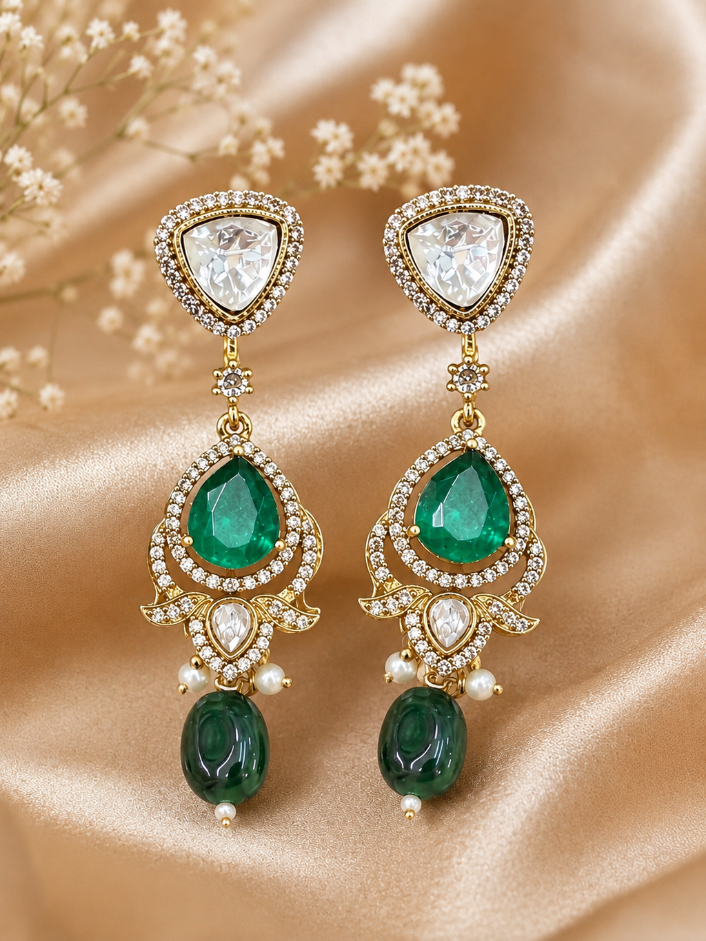 Emerald Royale Kundan Drop Earrings
