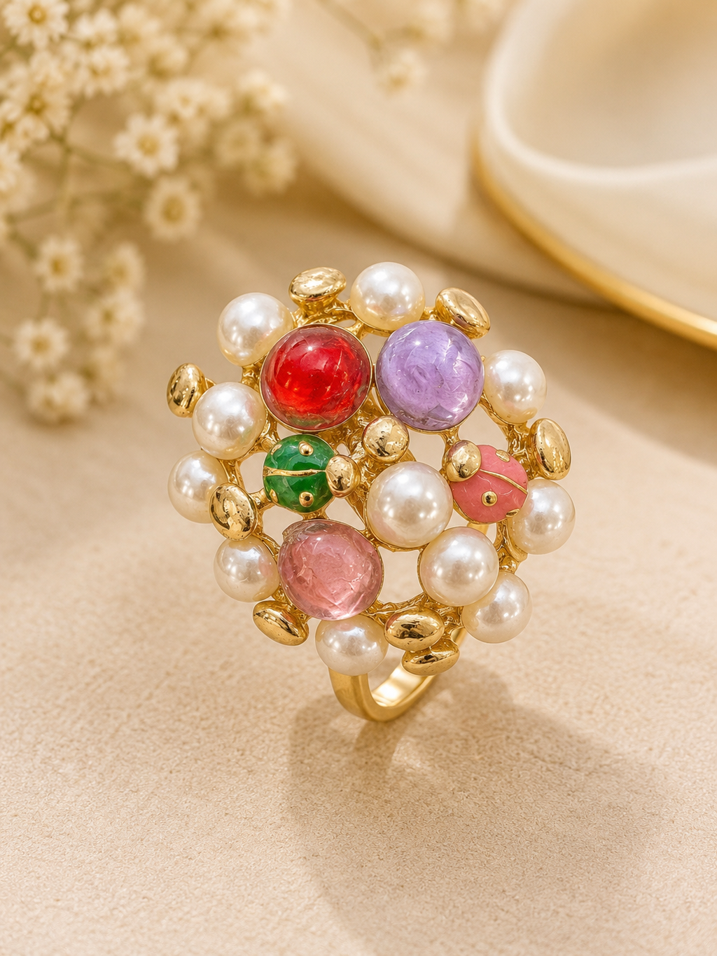 Praynil Aurora Pearl Bloom Statement Ring