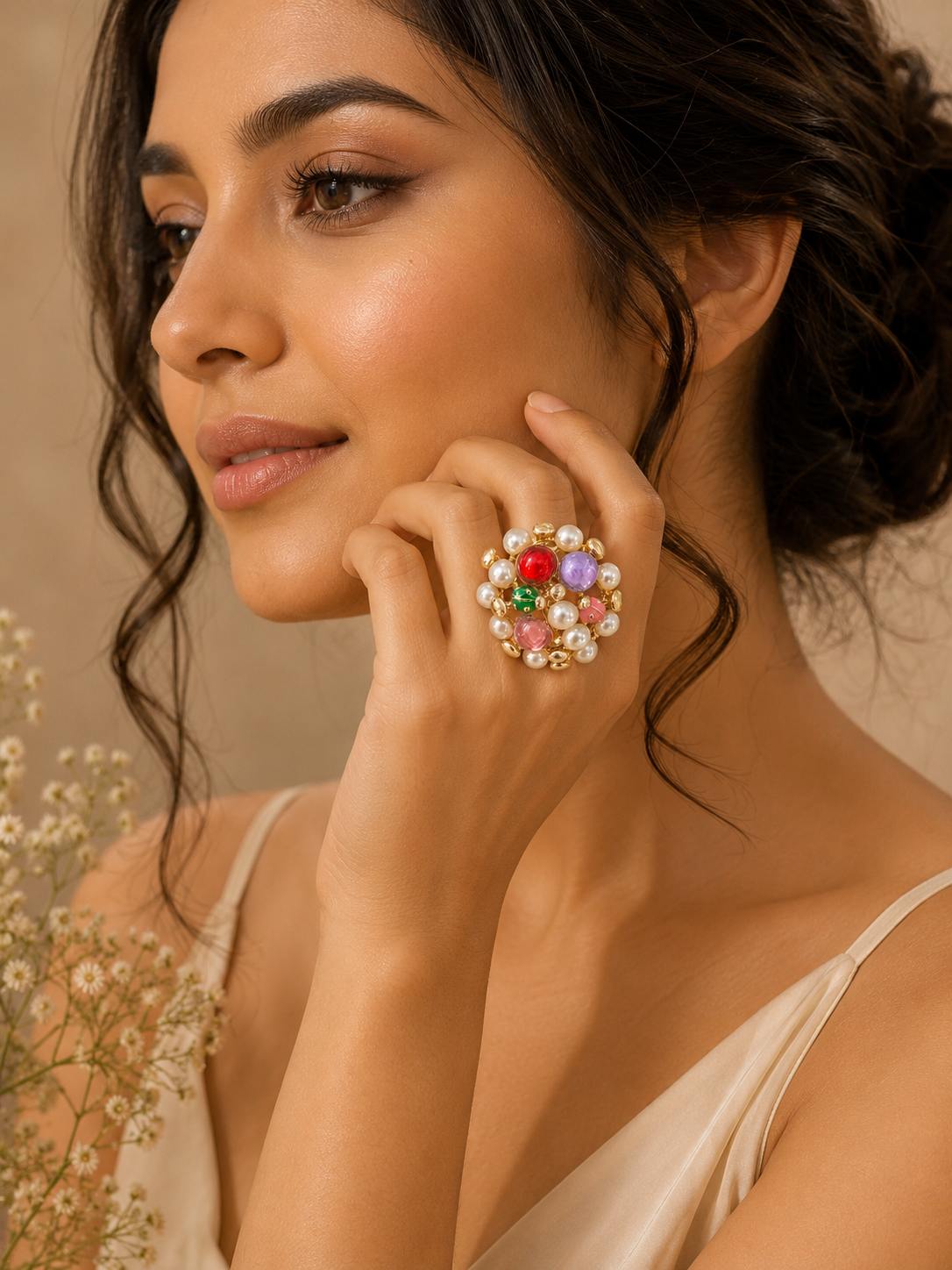 Praynil Aurora Pearl Bloom Statement Ring