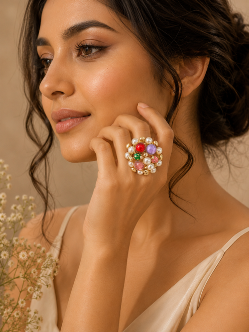 Adjustable Praynil Aurora Pearl Bloom Statement Ring