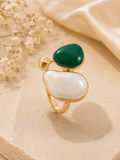 Praynil Emerald Ivory Duo Statement Ring