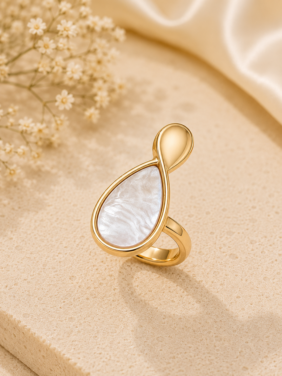 Praynil Pearl Drop Sculpt Statement Ring